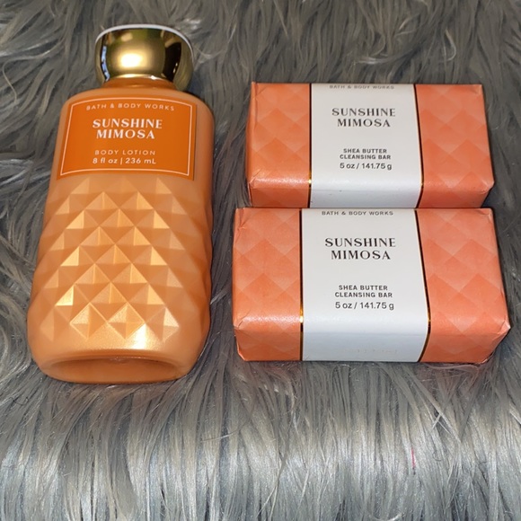 SOLD New B&BW Sunshine Mimosa Shea Moisture Bar Soap & Body Lotion Bundle of 3 - Picture 3 of 5